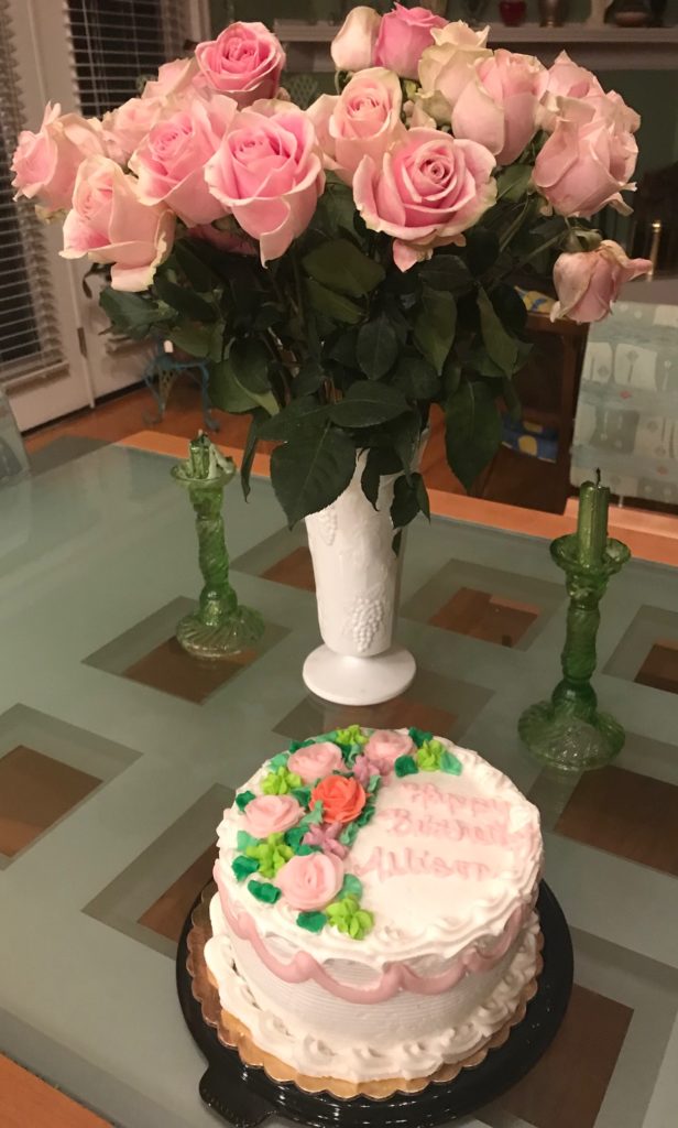 pale pink roses and birthday cake with pink roses, neversaydiebeauty.com