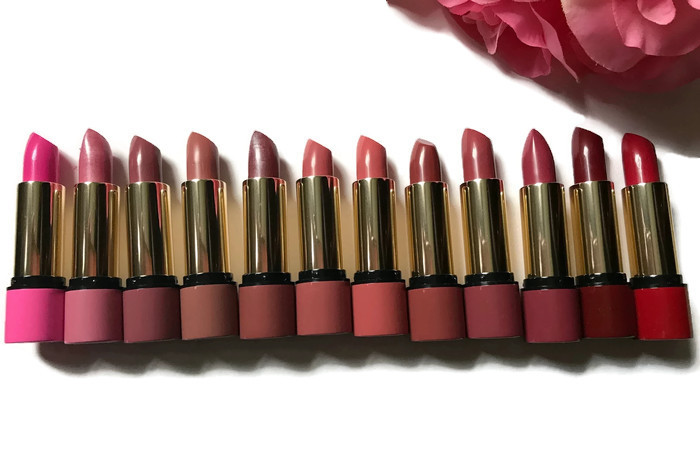 lineup of the bullets to show the colors of Jesse's Girl Lipstick 18, neversaydiebeauty.com