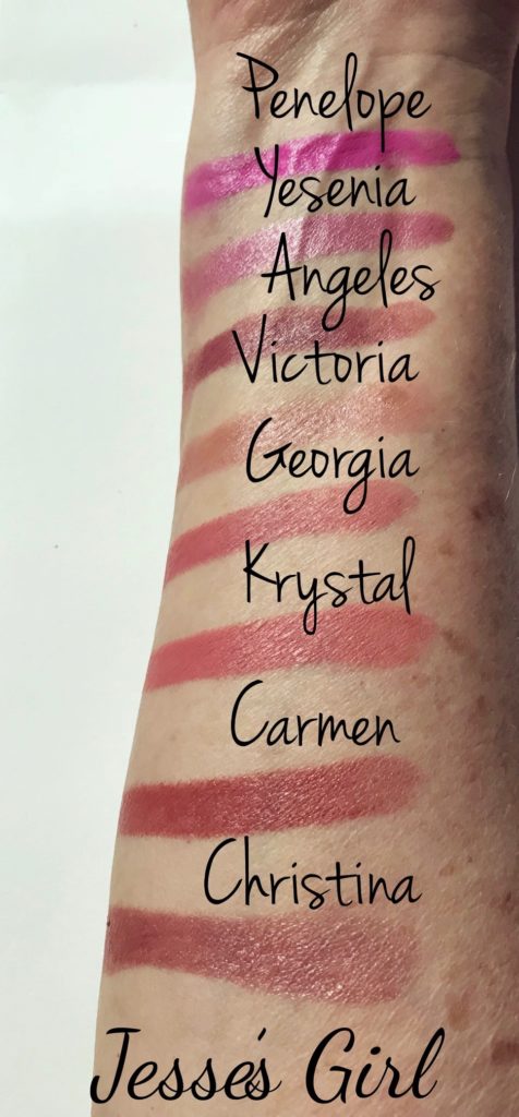 swatches for half of the shades from Jesses Girl Lipstick 18, neversaydiebeauty.com