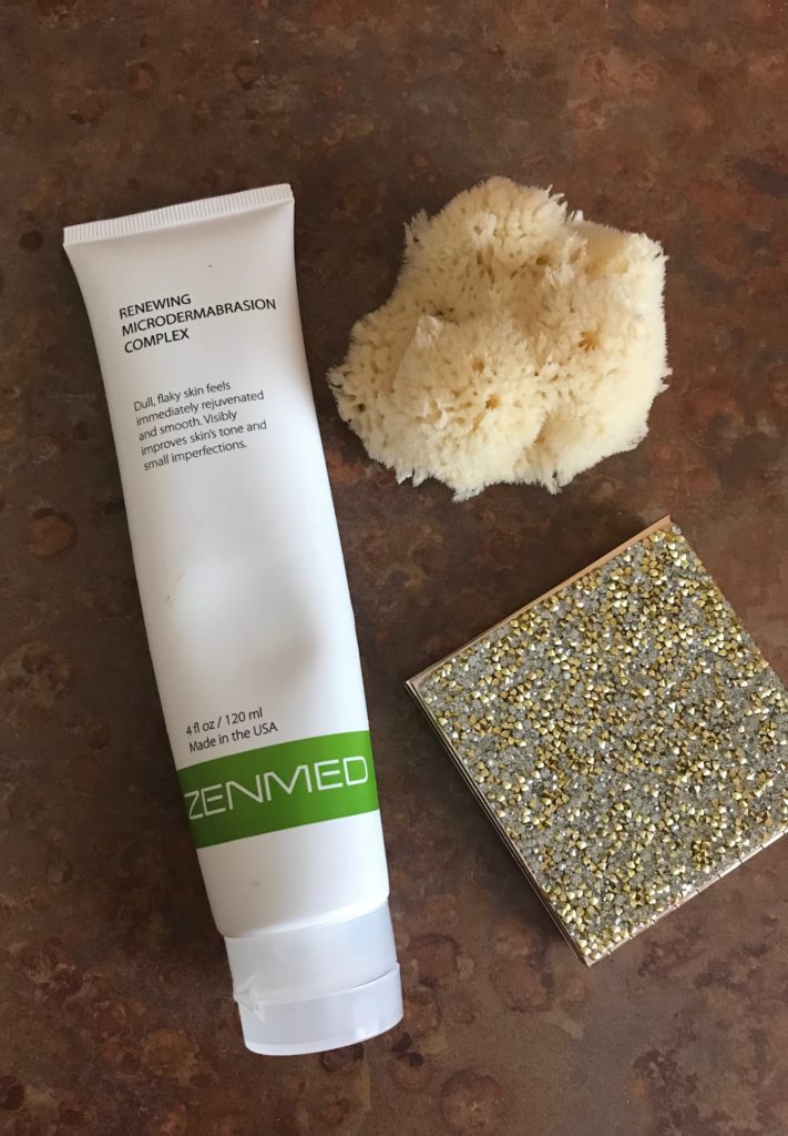 tube of Zenmed Microdermabrasion Complex with a sea sponge and mirror, neversaydiebeauty.com