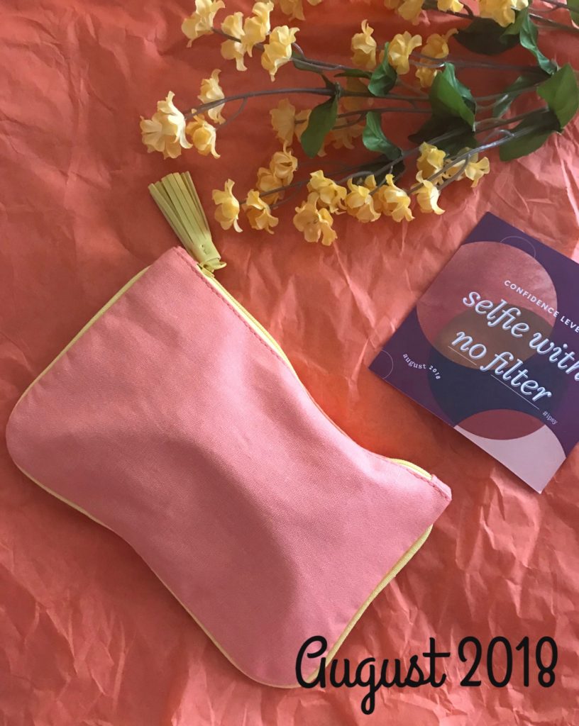 Ipsy bag August 2018 with theme card Selfie with No Filter, neversaydiebeauty.com
