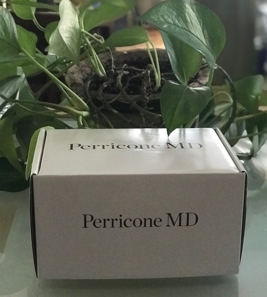 shipping box from Perricone MD with the brand name on the box, neversaydiebeauty.com