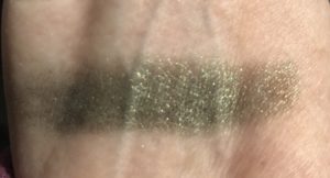 swatch of Space Case Cosmetics eyeshadow single, Messy Lochnessy, a loden green shimmer shadow, neversaydiebeauty.com