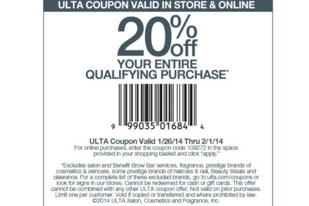 Ulta 20% off Coupon January 2014