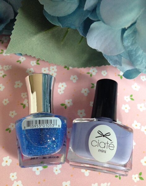 Ciate London Double Bubblgum nail lacquer, PIXEL sheer blue sparkle topper