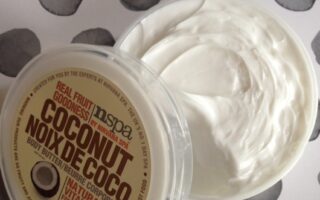 nspa Coconut Body Butter showing the rich cream, neversaydiebeauty.com