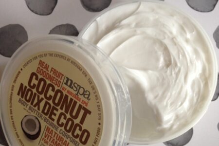 nspa Coconut Body Butter showing the rich cream, neversaydiebeauty.com