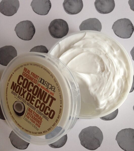 nspa Coconut Body Butter showing the rich cream, neversaydiebeauty.com