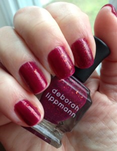 nails wearing Deborah Lippmann Raspberry Beret polish neversaydiebeauty.com @redAllison