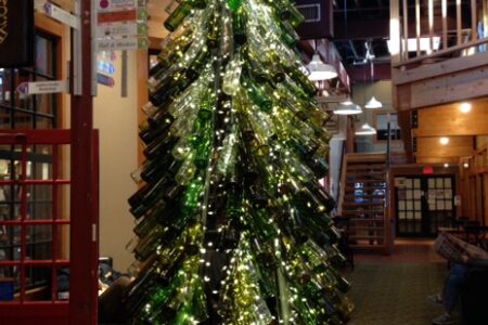 Christmas tree made from empty wine bottles neversaydiebeauty.com @redAllison