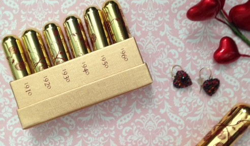 Besame Decades of Fragrance sampler set and lipstick neversaydiebeauty.com @redAllison