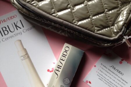 Shiseido IBUKI Eye Correcting Cream & metallic makeup bag neversaydiebeauty.com @redAllison