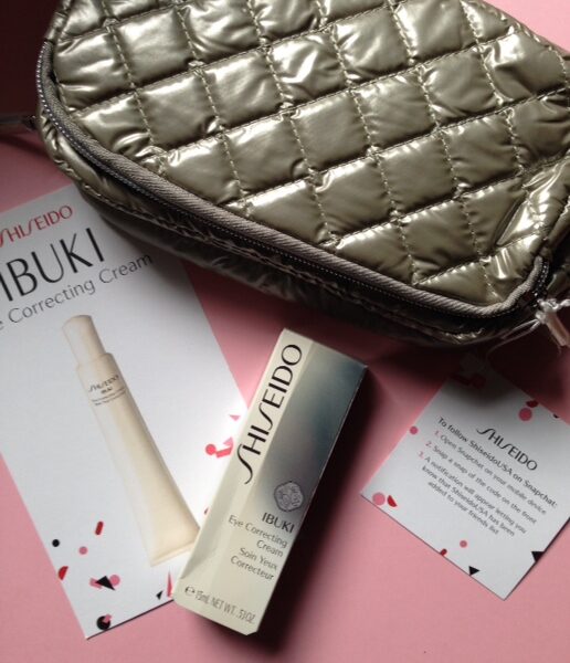 Shiseido IBUKI Eye Correcting Cream & metallic makeup bag neversaydiebeauty.com @redAllison