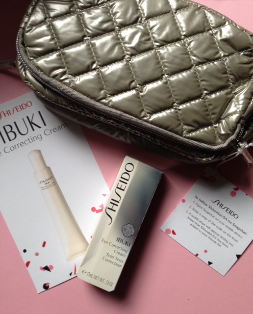 Shiseido IBUKI Eye Correcting Cream & metallic makeup bag neversaydiebeauty.com @redAllison