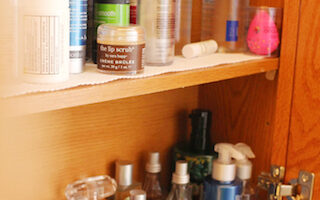 Justina's bathroom storage for beauty products