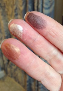 finger swatches Lorac Riesling Romance eyeshadow palette, end of top row & bottom row shades neversaydiebeauty.com @redAllison
