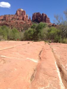 view Cathedral Rock from the flat rocks, Crescent Moon Park Sedona AZ neversaydiebeauty.com