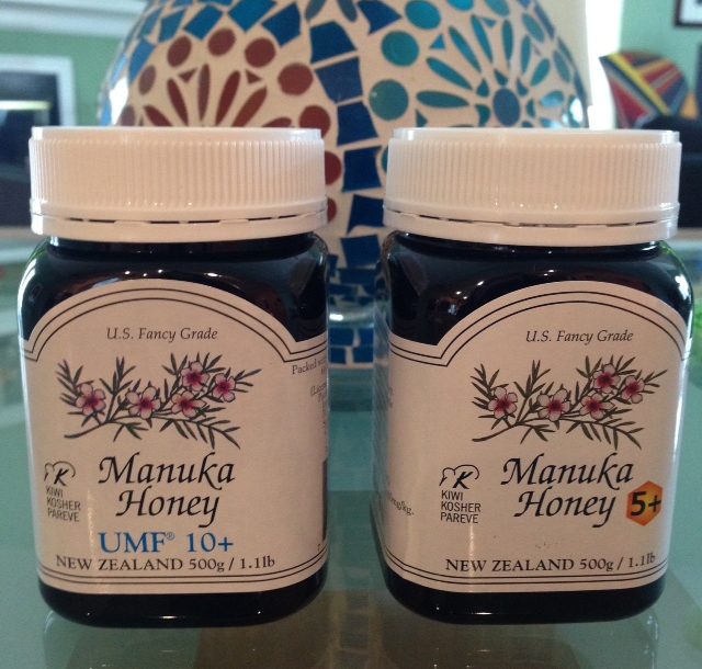 two jars of Manuka Honey from New Zealand, 5+ and UMF10+ neversaydiebeauty.com @redAllison