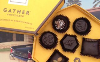 open box of Harbor Sweet's new Gather chocolates neversaydiebeauty.com