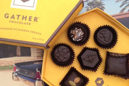 open box of Harbor Sweet's new Gather chocolates neversaydiebeauty.com