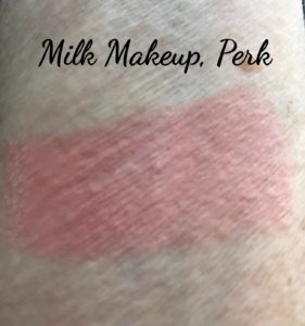swatch of Milk-Makeup lip-cheek stick, shade Perk neversaydiebeauty.com