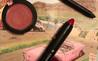 3 current favorite makeup products: Korres lip crayon, Prestige Total Intensity Eyeliner Pencil, All Natural Face Cheek Blush in Dusky Rose, neversaydiebeauty.com