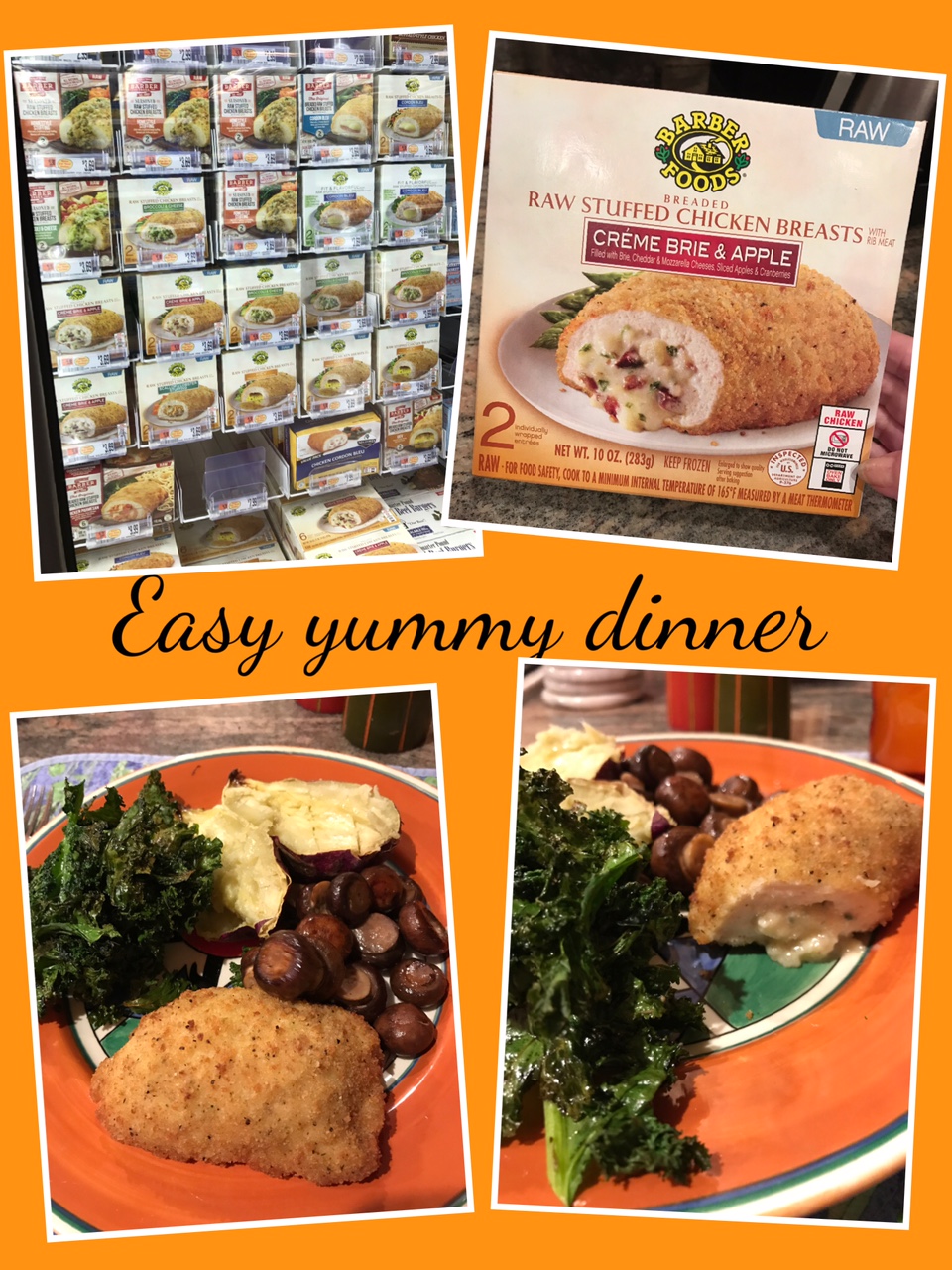 a collage with photos of Barber Foods chicken breasts neversaydiebeauty.com