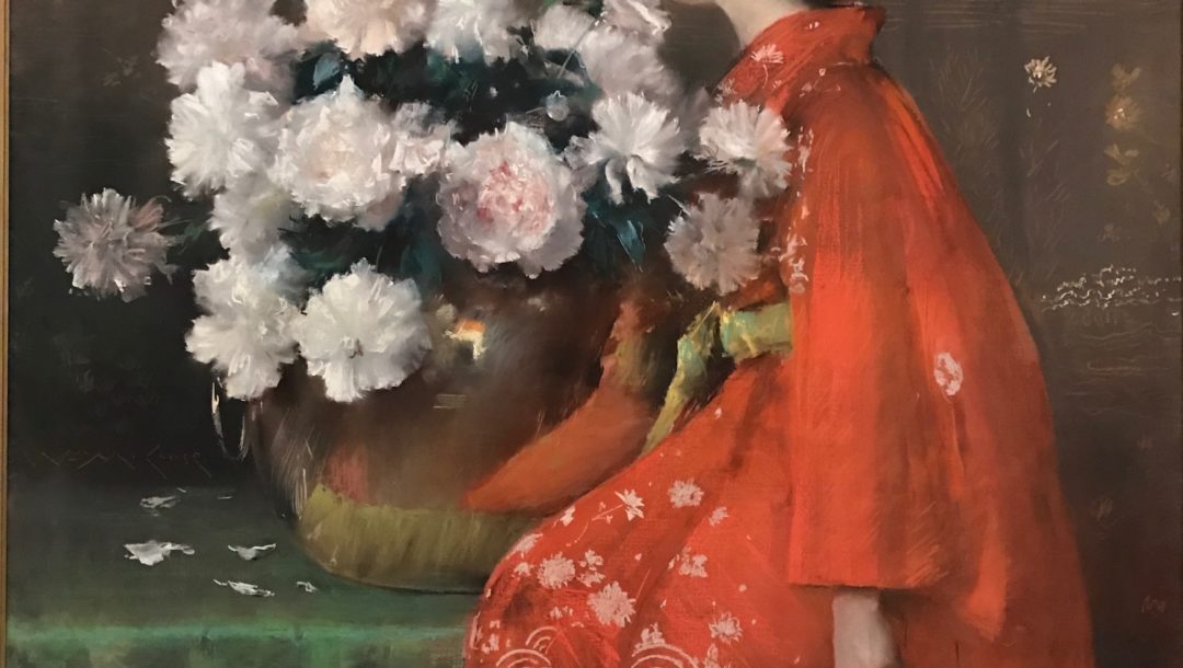 Woman with Chrysanthemums, painting by William Merritt Chase at MFA