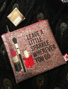 Breakups to Makeup large multicolored glitter makeup bag, Sephora neversaydiebeauty.com