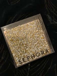 Sephora gold glitter compact purse mirror in outer packaging, neversaydiebeauty.com