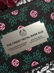closeup of the label of The Finest Facial Mask Duo from The Body Shop, neversaydiebeauty.com