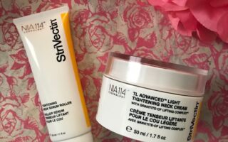 StriVectin's new neck skincare products: Tightening Neck Serum Roller & TL Advanced Light Tightening Neck Cream, neversaydiebeauty.com