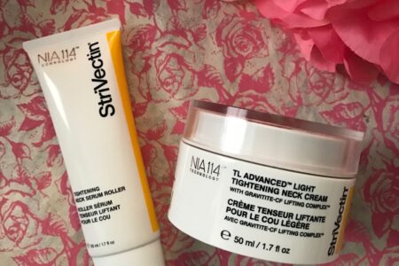 StriVectin's new neck skincare products: Tightening Neck Serum Roller & TL Advanced Light Tightening Neck Cream, neversaydiebeauty.com