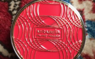 Mirabella Beauty Pure Press Foundation mini compact, red & gold top, neversaydiebeauty.com