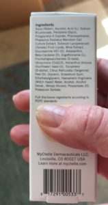 MyChelle Perfect C Pro Serum 25% ingredient list on the box, neversaydiebeauty.com