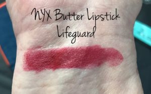NYX Butter Lipstick, shade Lifeguard a brick red, swatch, neversaydiebeauty.com