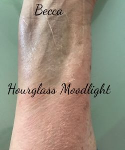 BECCA & Hourglass filter primers partially blended to show the color and finish, neversaydiebeauty.com