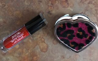 Jesse's Girl Matte Finish Lip Color, Sultry, and heart-shaped leopard print mirror, neversaydiebeauty.com