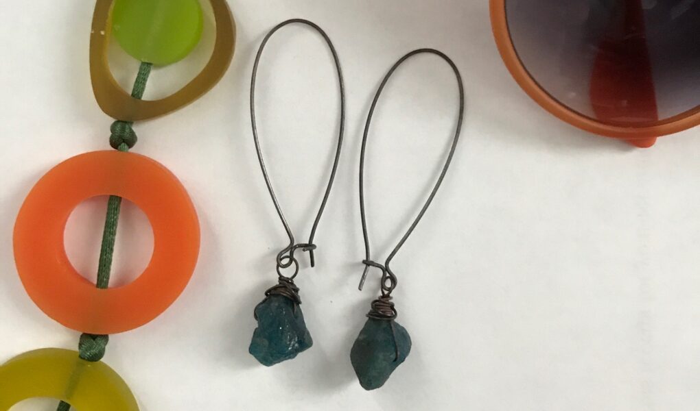 cropped photo of Chrysalism raw gemstone dangle earrings, neversaydiebeauty.com