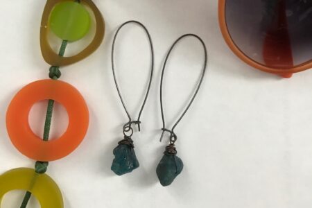 cropped photo of Chrysalism raw gemstone dangle earrings, neversaydiebeauty.com