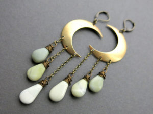 crescent moon ombre green gemstone earrings, neversaydiebeauty.com