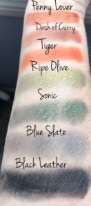 row 4 swatches from the Beauty Junkees eyeshadow palette, neversaydiebeauty.com