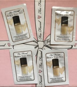 Too Faced Born This Way foundation samples in 4 light shades, neversaydiebeauty.com