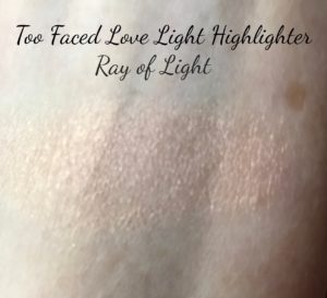 swatch, Too Faced Love Light Highlighter, Ray of Light rose gold