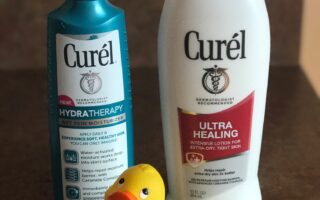 Curel Hydratherapy Wet Moisturizer applied to wet skin & Curel Ultra Healing lotion applied to dry skin, neversaydiebeauty.com