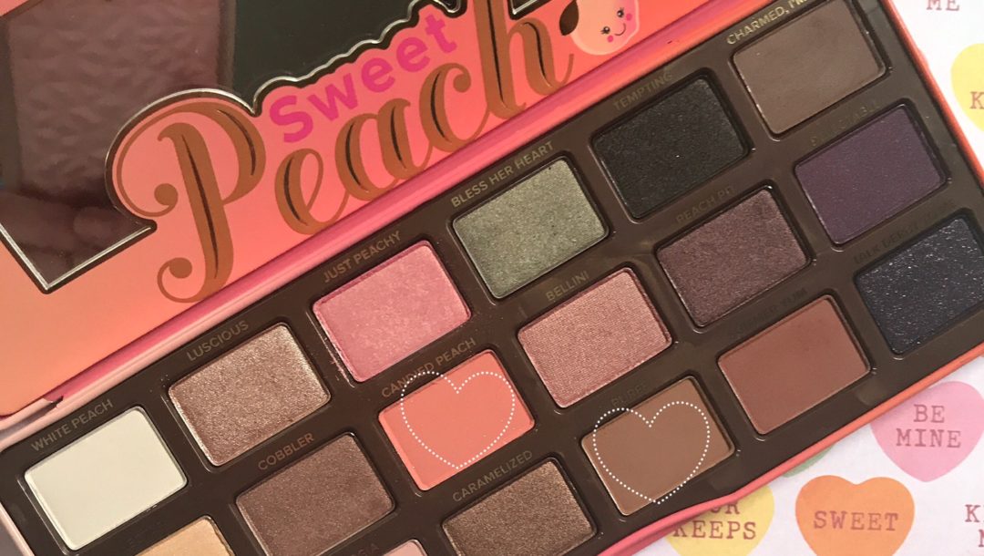Too Faced Sweet Peach palette with the shades used in my FOTD circled