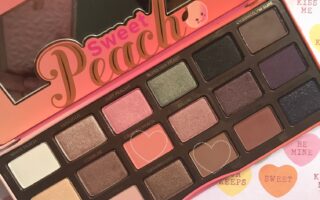 Too Faced Sweet Peach palette with the shades used in my FOTD circled