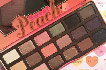 Too Faced Sweet Peach palette with the shades used in my FOTD circled