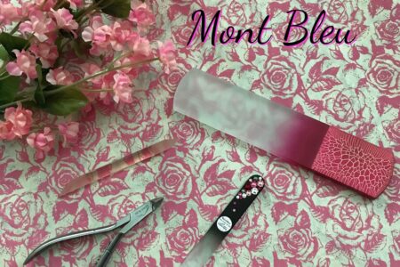 Mont Bleu nail tools: nail file, foot file, nippers, and cuticle pusher, neversaydiebeauty.com