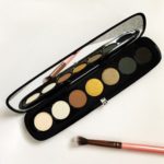 Marc Jacobs Beauty Eye-Conic Edgitorial eyeshadow palette open to show the green-gold shades and mirror, neversaydiebeauty.com